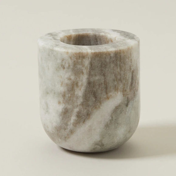 TAPER/TEALIGHT CANDLE HOLDER, LARGE WHITE MARBLE - Picture 4 of 4